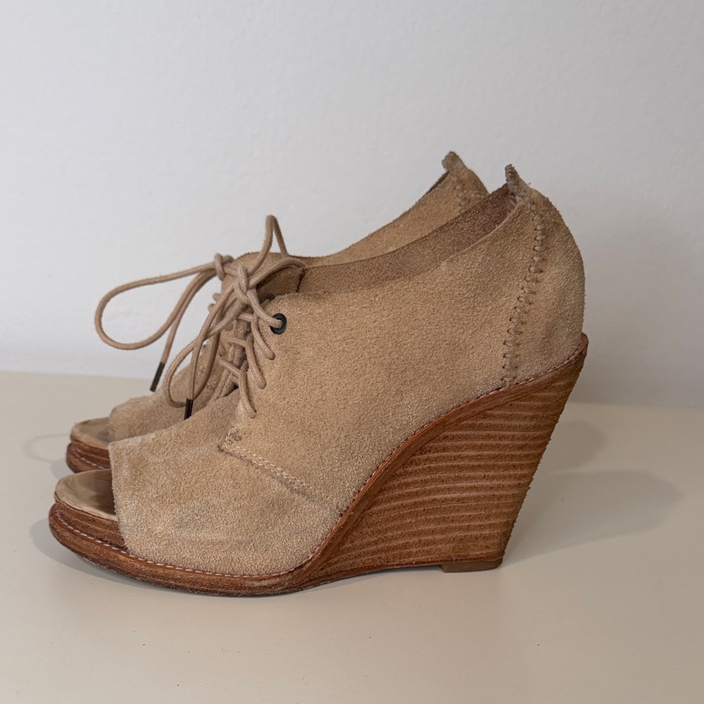rag & bone Tan Suede Wedge Peep-Toe Shoes size 35-fits like size 6